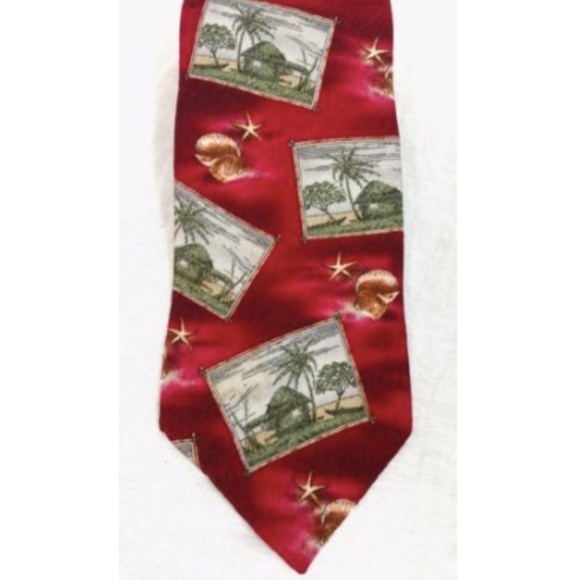 Beach Theme Silk Tie Necktie Palm Trees Tropical Vacation Beach - Picture 1 of 4